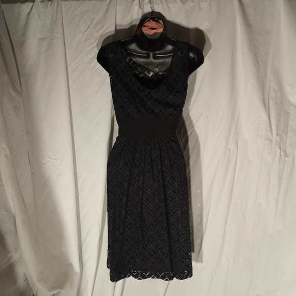 SHOSHANNA Navy & Silver Lace Fit & Flare Dress - Picture 8 of 10